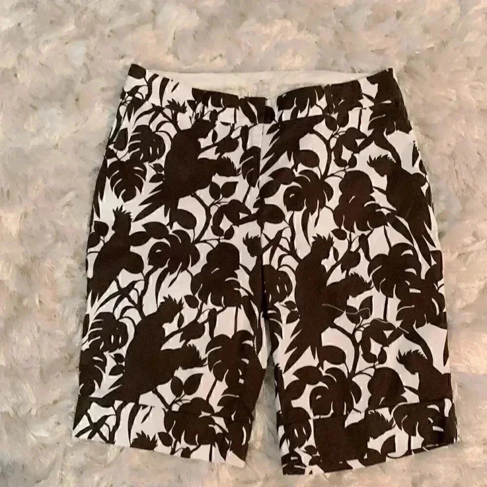 Kate Spade ♠️ Shorts Parrot Print Brown White 4 - Picture 1 of 8